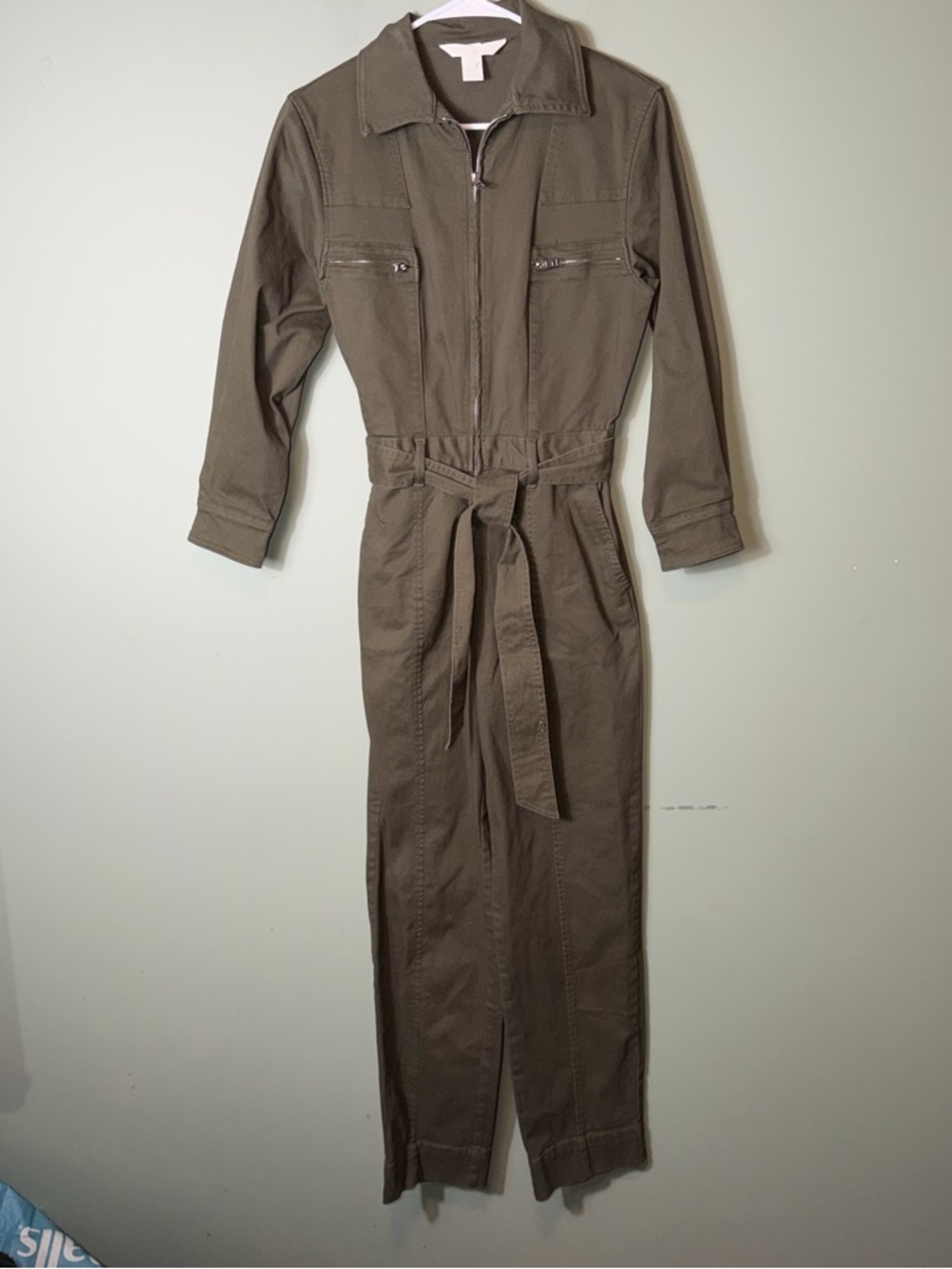 H&M Women’s Utility Tie-Waist Jumpsuit in Olive Size XS
